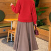 Gold Buttoned Ribbed Knit Cardigan Red - الصورة 4