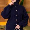 Gold Buttoned Ribbed Knit Cardigan Navy Blue