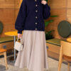 Gold Buttoned Ribbed Knit Cardigan Navy Blue – Bild 2