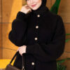 Gold Buttoned Ribbed Knit Cardigan Black