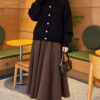 Gold Buttoned Ribbed Knit Cardigan Black - Afbeelding 2