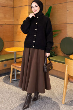 Alternative view of Gold Buttoned Ribbed Knit Cardigan Black