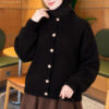 Gold Buttoned Ribbed Knit Cardigan Black - Afbeelding 3