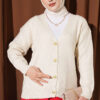 Gold Buttoned V-Neck Short Knit Cardigan Beige