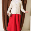Gold Buttoned V-Neck Short Knit Cardigan Beige – Bild 2