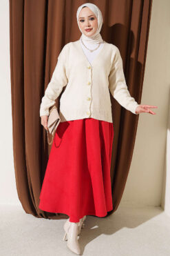 Alternative view of Gold Buttoned V-Neck Short Knit Cardigan Beige