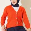 Gold Buttoned V-Neck Short Knit Cardigan Orange