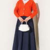 Gold Buttoned V-Neck Short Knit Cardigan Orange – Bild 2