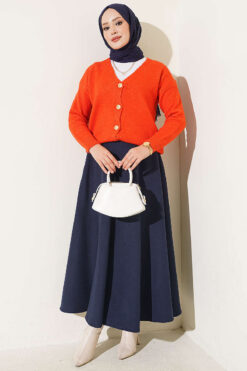 Alternative view of Gold Buttoned V-Neck Short Knit Cardigan Orange