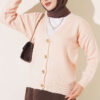 Gold Buttoned V-Neck Short Knit Cardigan Powder Pink