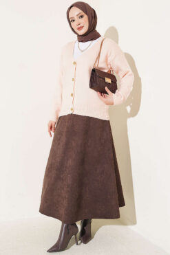 Alternative view of Gold Buttoned V-Neck Short Knit Cardigan Powder Pink