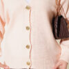 Gold Buttoned V-Neck Short Knit Cardigan Powder Pink - Imagen 4