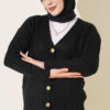 Gold Buttoned V-Neck Short Knit Cardigan Black