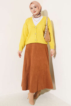 Alternative view of Gold Buttoned V-Neck Short Knit Cardigan Oil Green