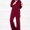 Sparkling Gold Zippered Hooded Knit Two-Piece Set Burgundy