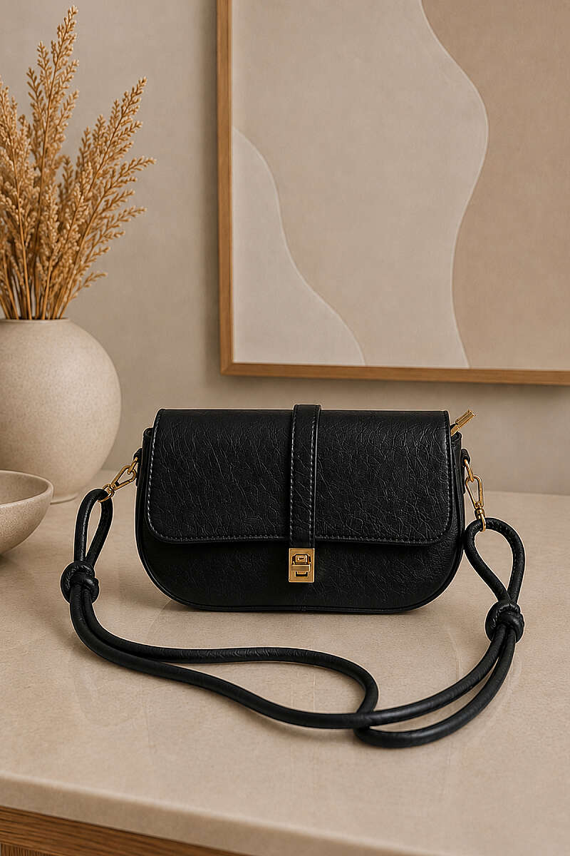 Women's Handbag with Gold Lock Detail Black