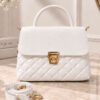 Gold Buttoned Quilted Women's Handbag White