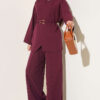 Gold Buckle Detailing French Terry Two-Piece Set Burgundy