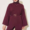 Gold Buckle Detailing French Terry Two-Piece Set Burgundy – Image 2