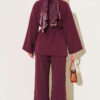 Gold Buckle Detailing French Terry Two-Piece Set Burgundy – Image 3