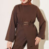 Gold Buckle Detailing French Terry Two-Piece Set Brown – Bild 2