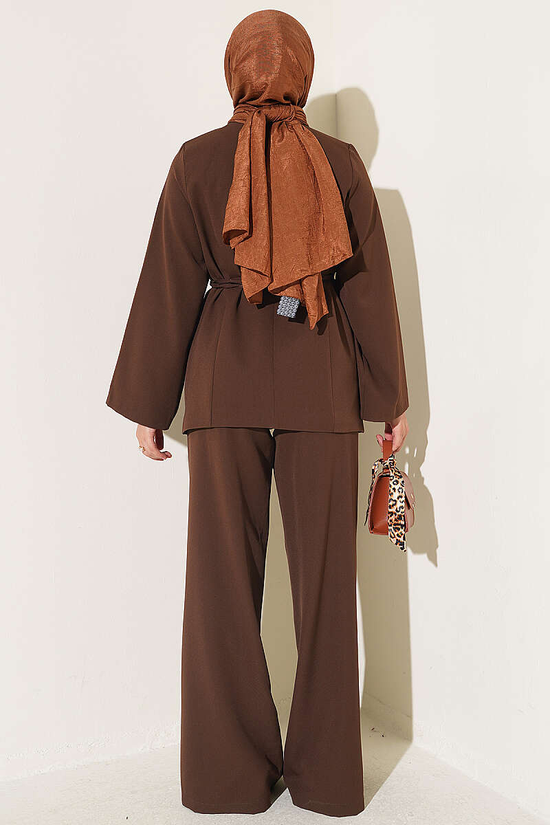 Gold Buckle Detailing French Terry Two-Piece Set Brown – Bild 3