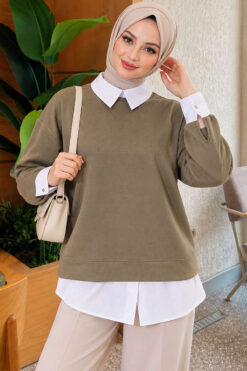 Basic Tunic with Button Placket Khaki