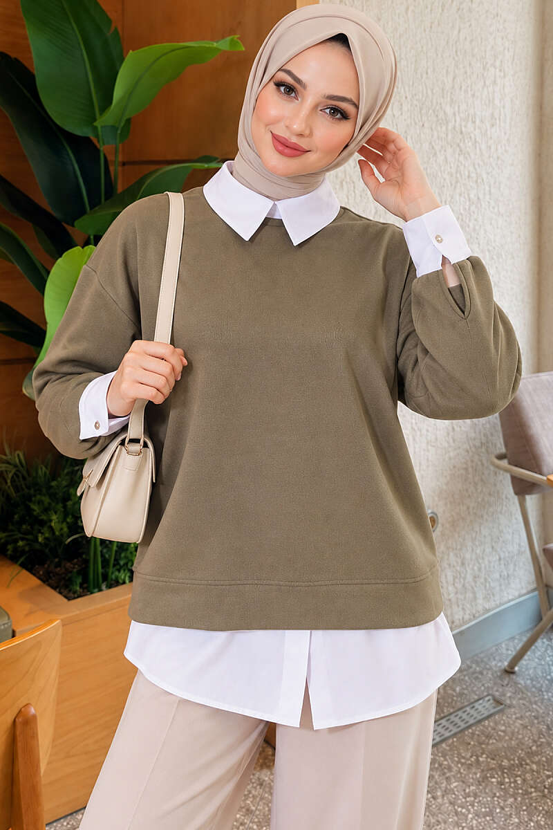 Basic Tunic with Button Placket Khaki