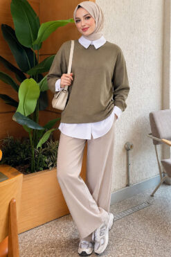 Alternative view of Basic Tunic with Button Placket Khaki