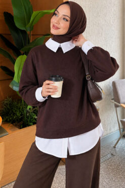 Basic Tunic with Button Placket Brown