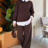 Basic Tunic with Button Placket Brown - الصورة 2