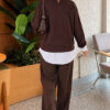 Basic Tunic with Button Placket Brown - الصورة 3