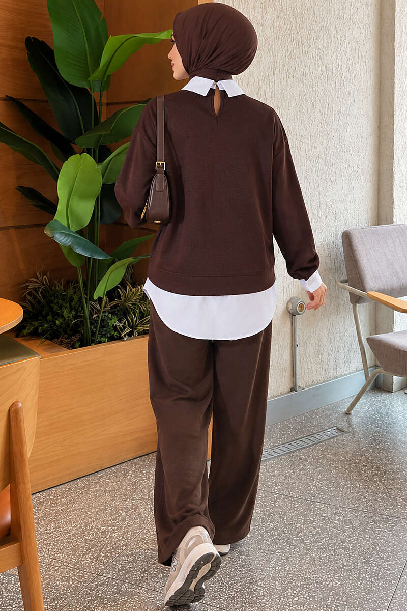 Basic Tunic with Button Placket Brown - الصورة 3