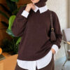 Basic Tunic with Button Placket Brown - الصورة 4
