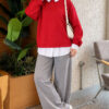 Basic Tunic with Button Placket Red - الصورة 2
