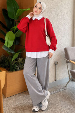 Alternative view of Basic Tunic with Button Placket Red