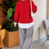 Basic Tunic with Button Placket Red - الصورة 3