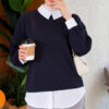 Basic Tunic with Button Placket Navy Blue
