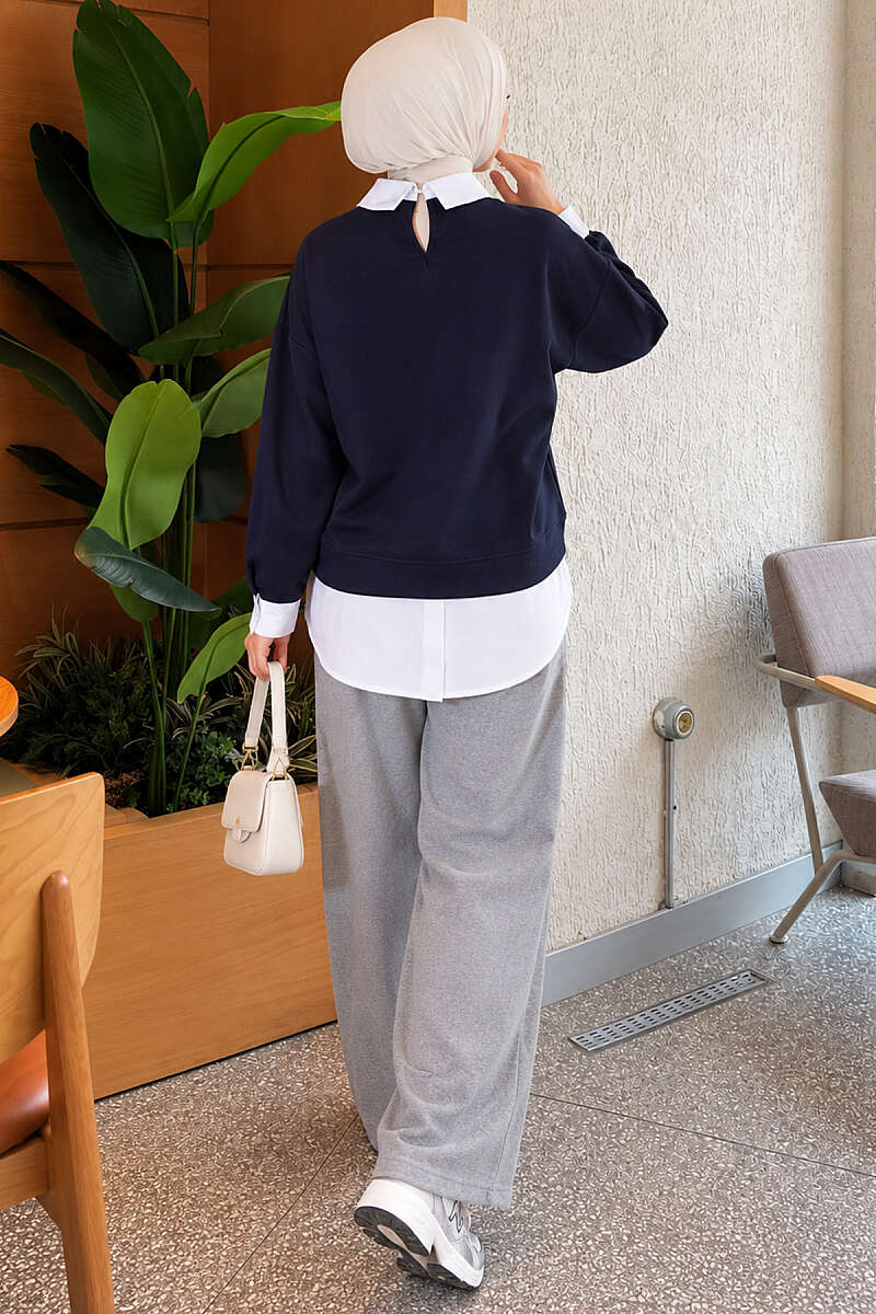 Basic Tunic with Button Placket Navy Blue - immagine 3