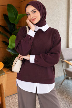 Basic Tunic with Button Placket Plum