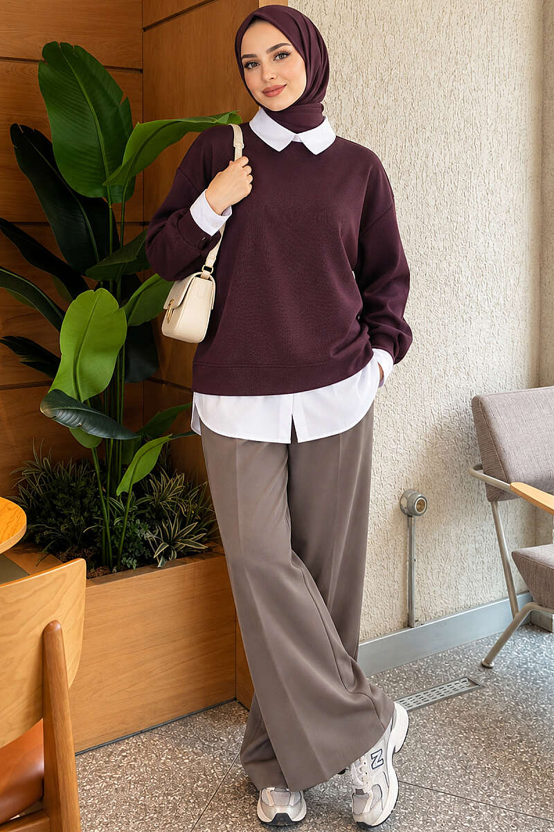 Basic Tunic with Button Placket Plum - immagine 2