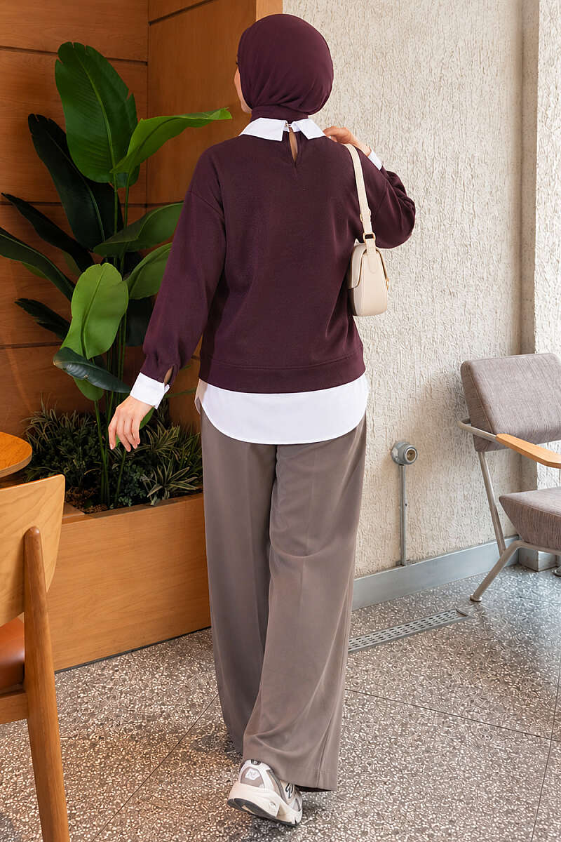 Basic Tunic with Button Placket Plum - immagine 3