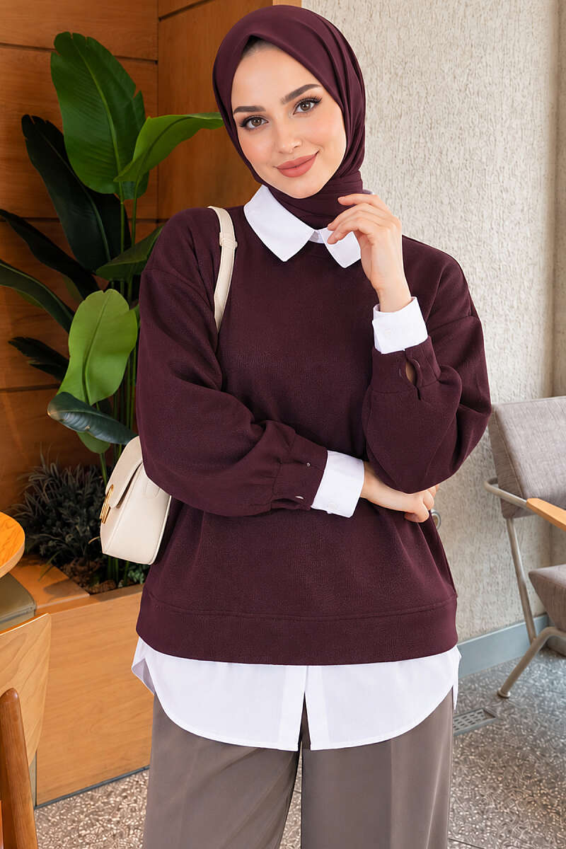 Basic Tunic with Button Placket Plum - immagine 4