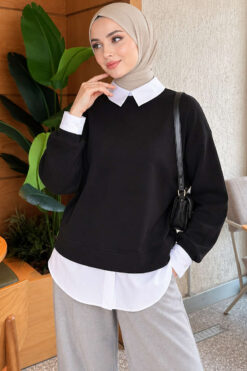 Basic Tunic with Button Placket Black