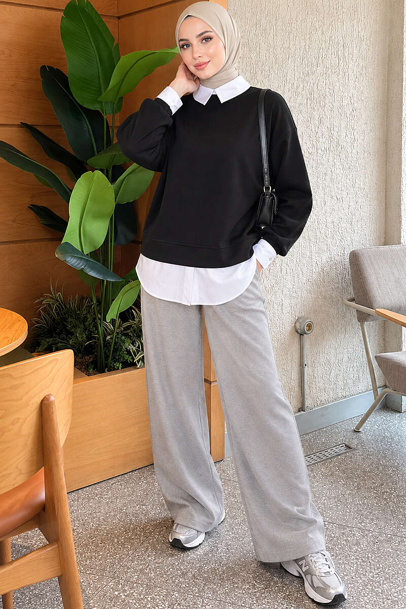 Basic Tunic with Button Placket Black - immagine 2