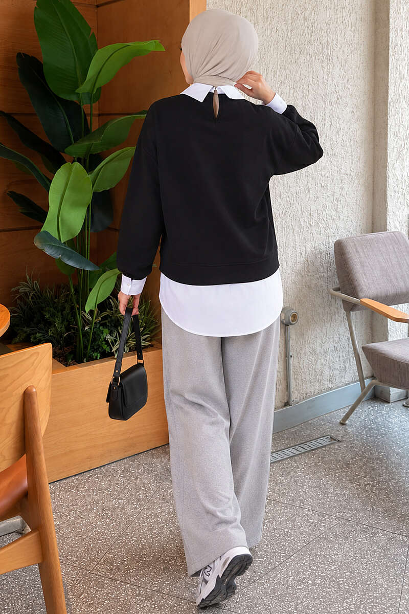 Basic Tunic with Button Placket Black - immagine 3
