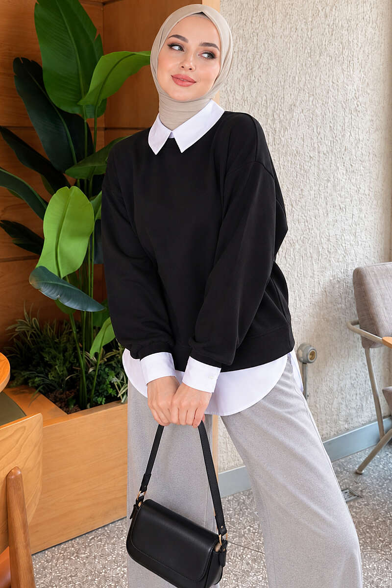 Basic Tunic with Button Placket Black - immagine 4