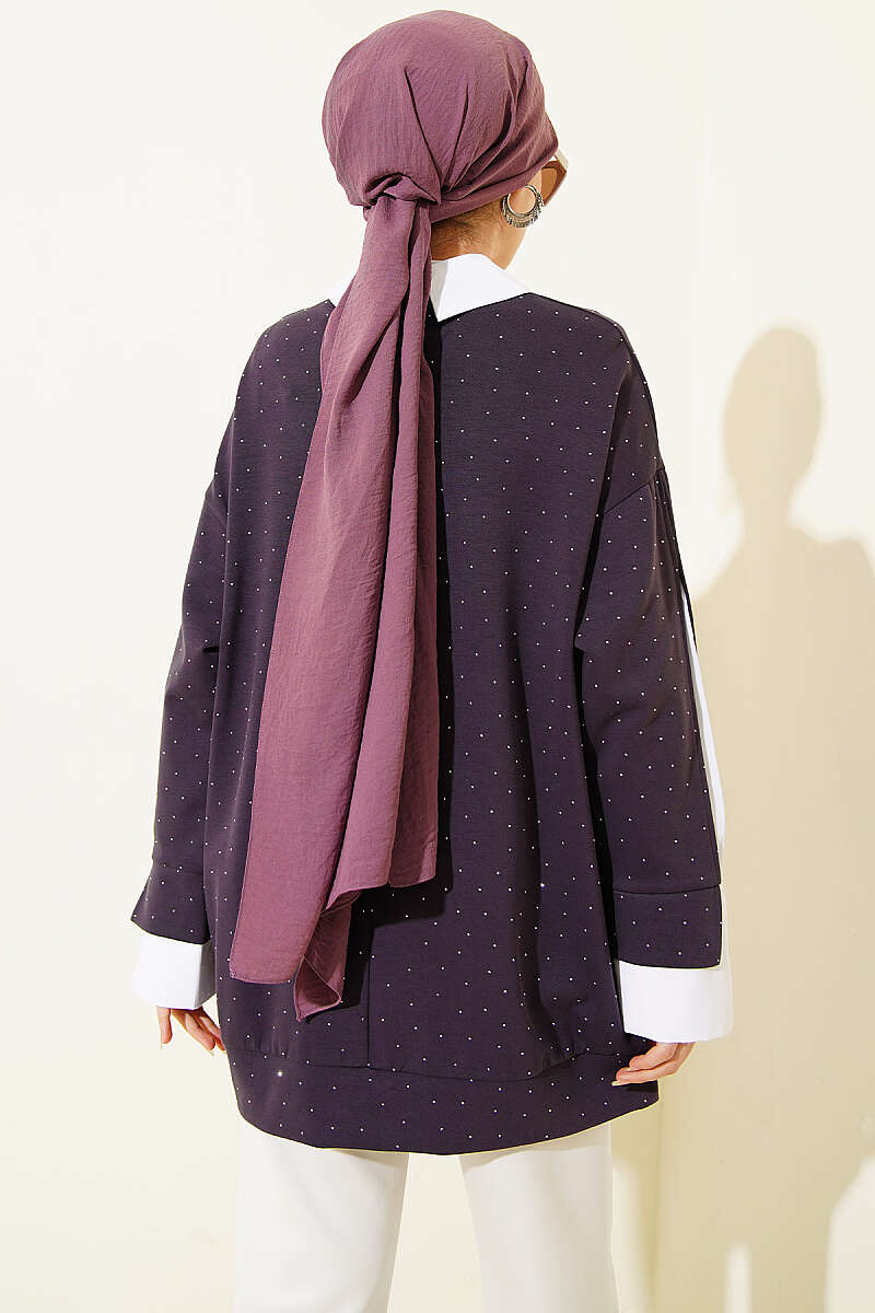 Shirt Panel Stone Embellished Tunic Purple – Image 3