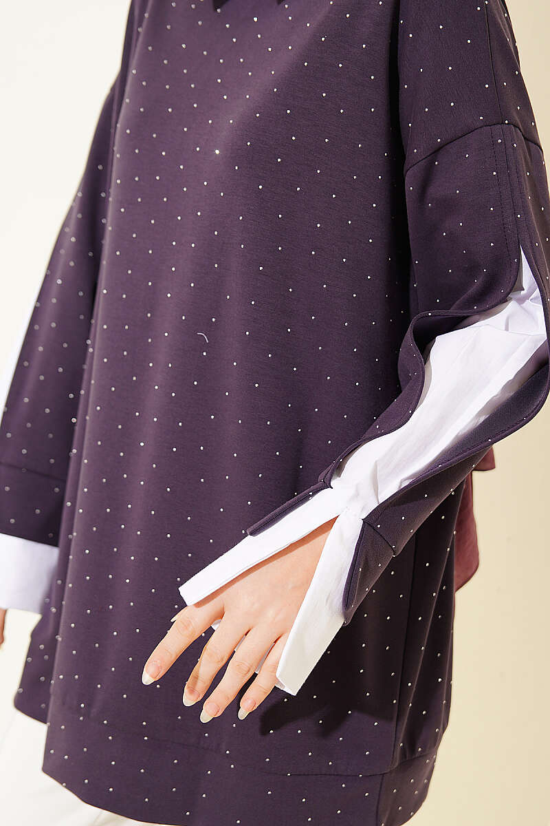 Shirt Panel Stone Embellished Tunic Purple – Image 4