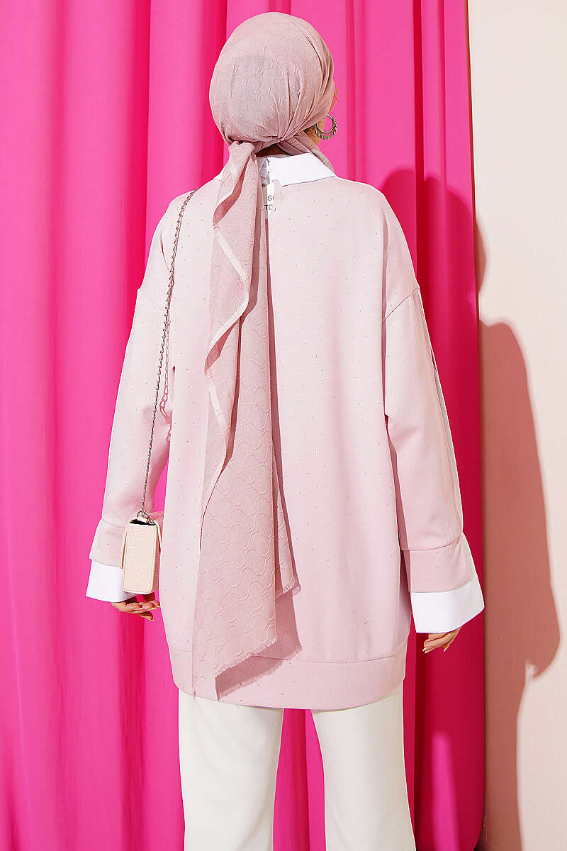 Shirt Panel Stone Embellished Tunic Pink - immagine 3